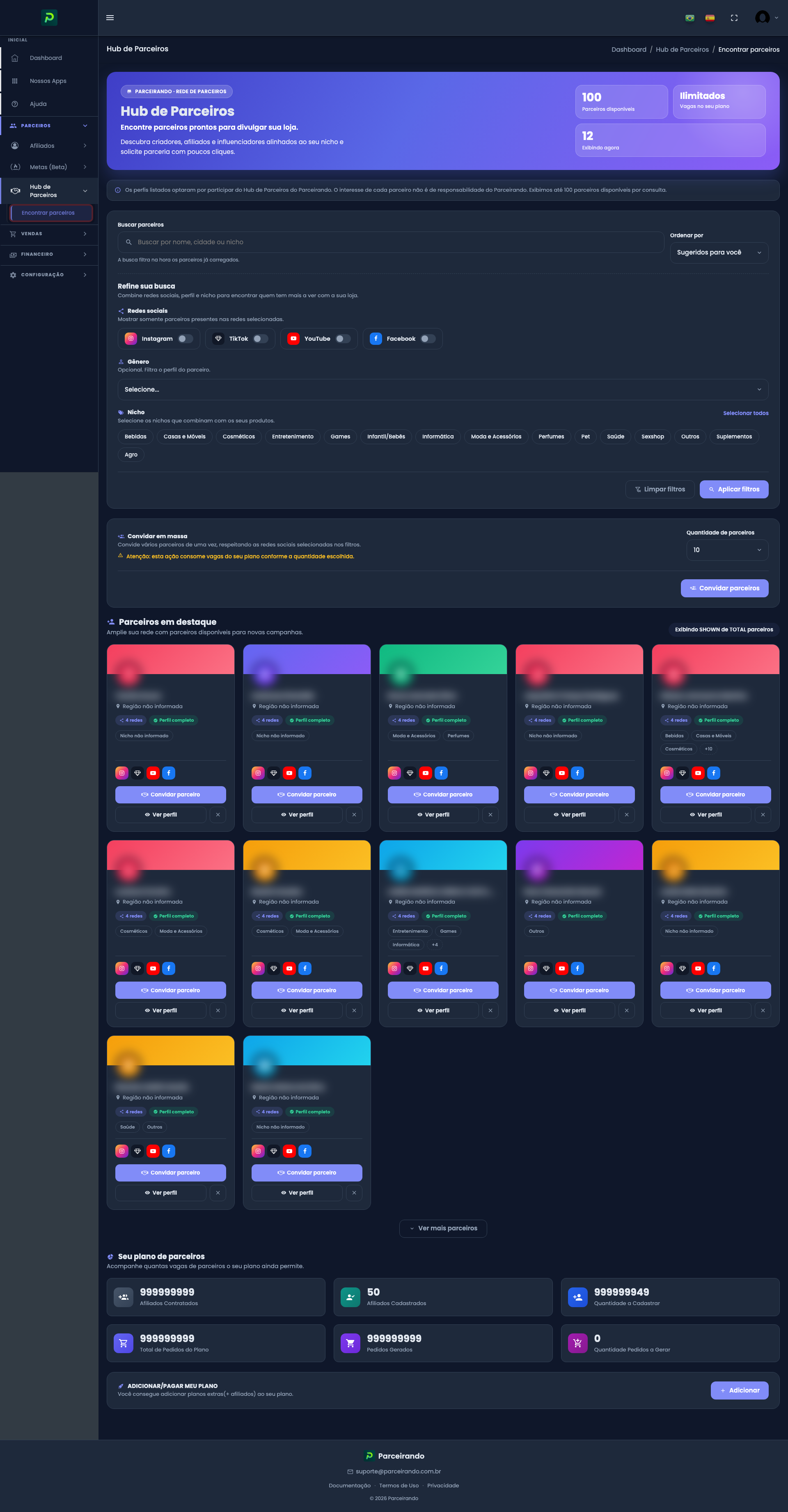 Hub de Parceiros — busca e cards de parceiros