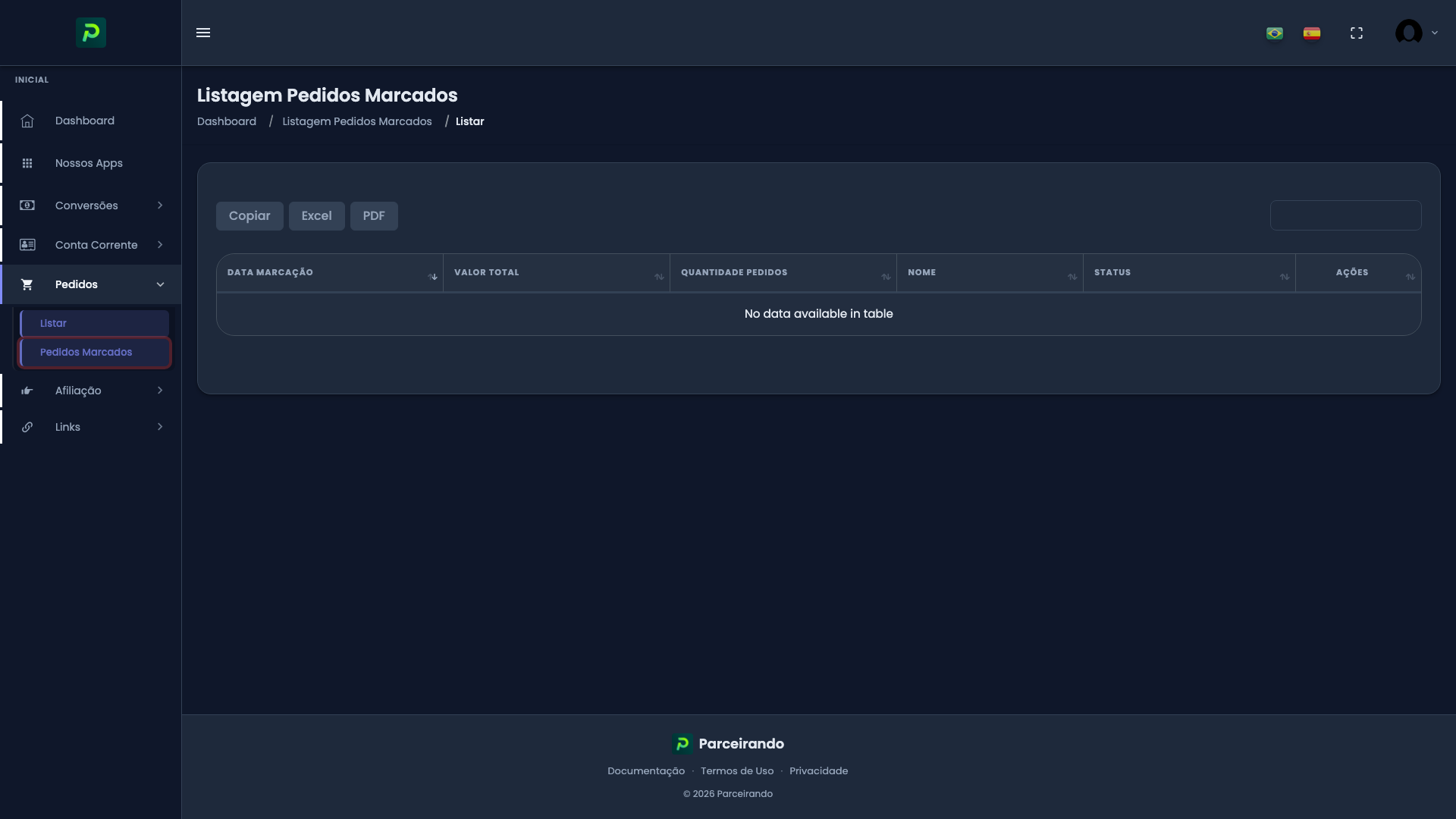 Pedidos Marcados Afiliado