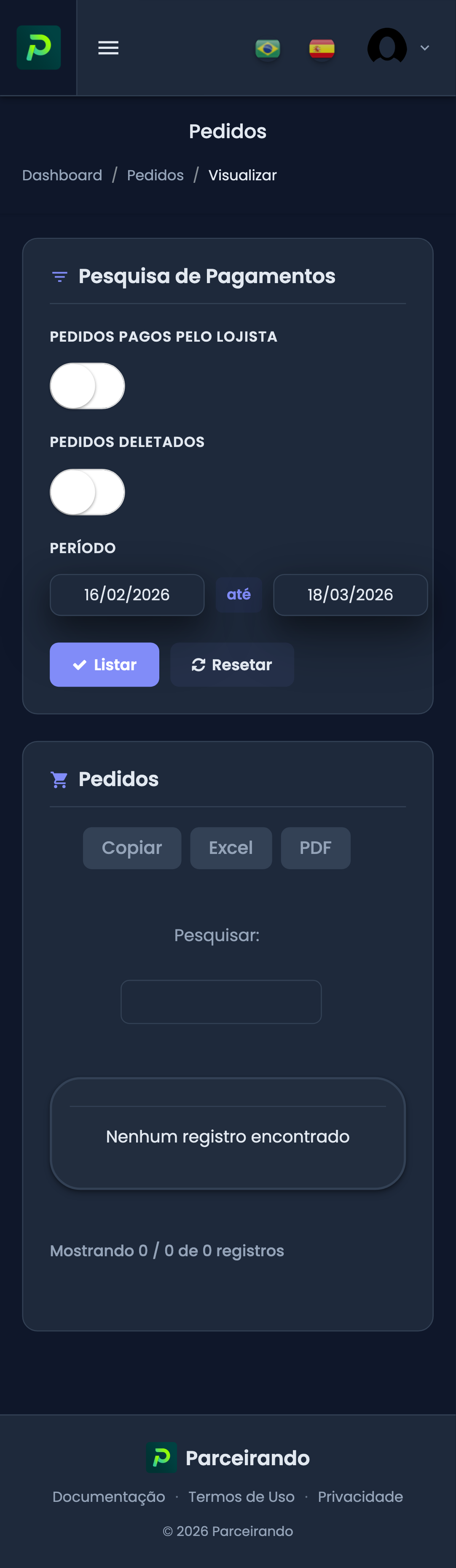 Pedidos Listar Mobile Afiliado